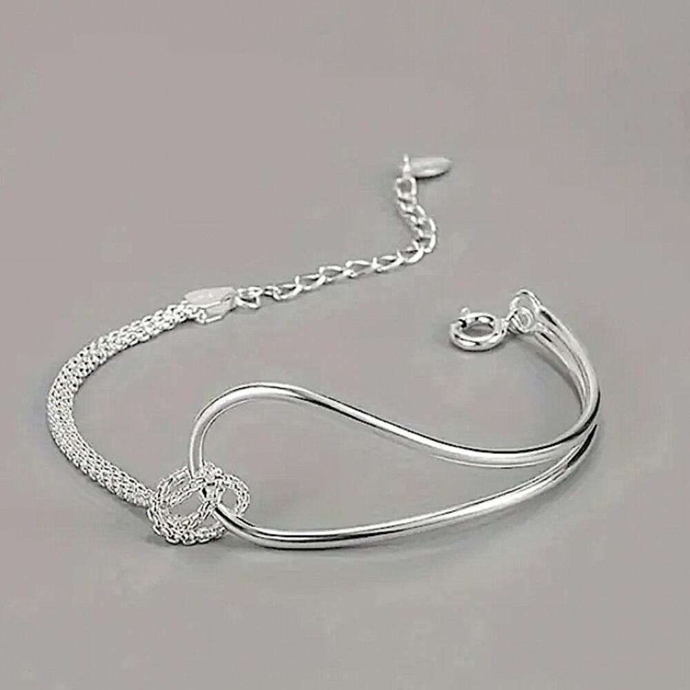 Minimalist Sterling Silver Chain Link Bangle Bracelet